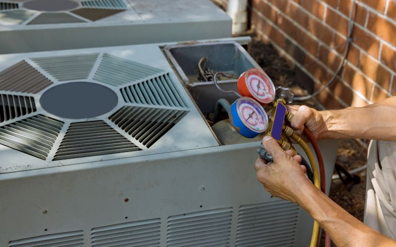 Maintenance man checking commercial HVAC lifespan.